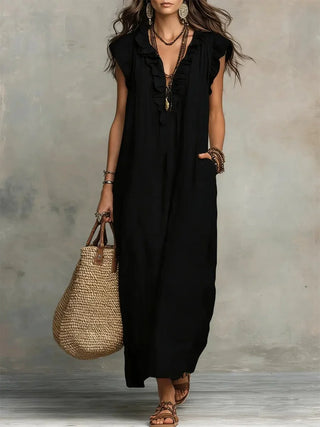 Isla™ | Ruffle V-Neck Maxi Dress